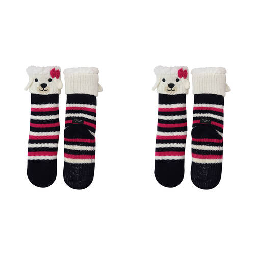 2PK Wicked Sista Animal Slipper Socks French Poodle Cuff One Size - Striped