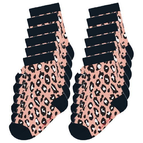12PK Foote Street Toddler Soft Cotton Socks - Animal Print 1-3y