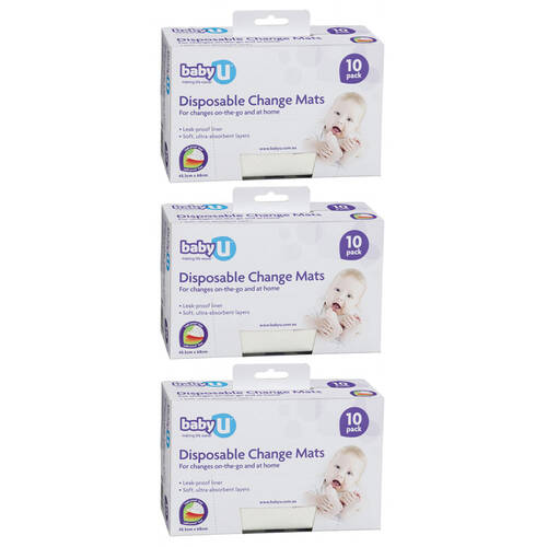 3x 10PK Baby U Disposable Change Mats