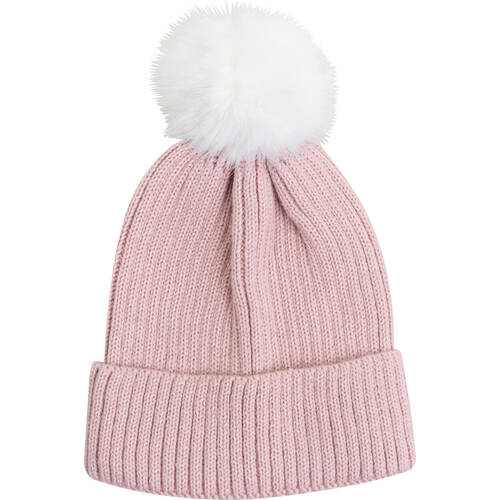Wicked Sista Acrylic Ribbed Knit Beanie w/ Pom Pom One Size - Dusty Pink