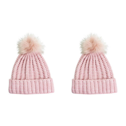 2PK Wicked Sista Acrylic Lexi Beanie Baby Pink One Size Winter Hat
