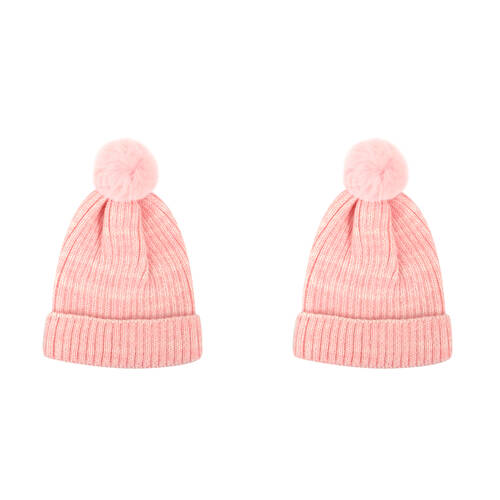 2PK Foote Street Toddler Casey Beanie Soft Acrylic Winter Hat - Pink - 8M-2Y