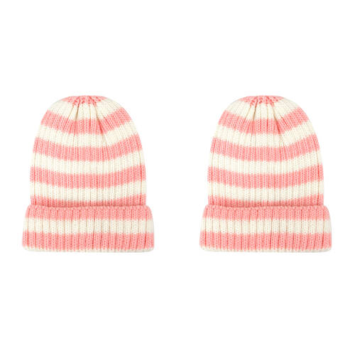 2PK Foote Street Bailey Striped Beanie For Toddlers Winter Cap - Pink - 8M-2Y