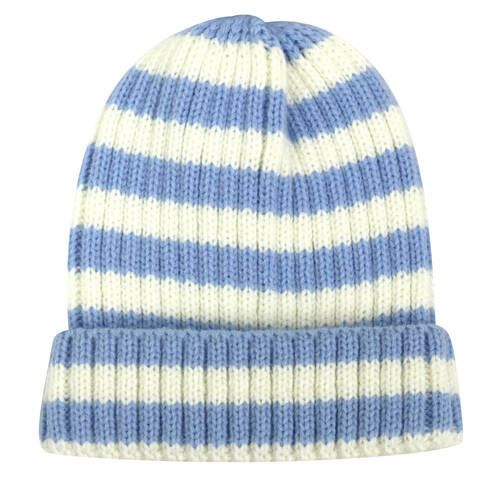 Foote Street Bailey Striped Beanie For Toddlers - Winter Cap - Blue - 8M-2Y