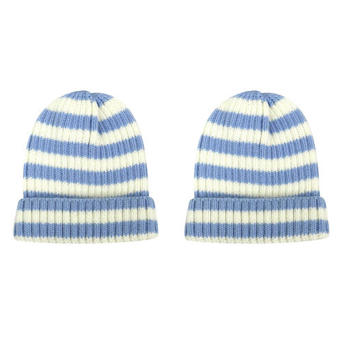 2PK Foote Street Bailey Striped Beanie For Toddlers - Winter Cap - Blue - 8M-2Y