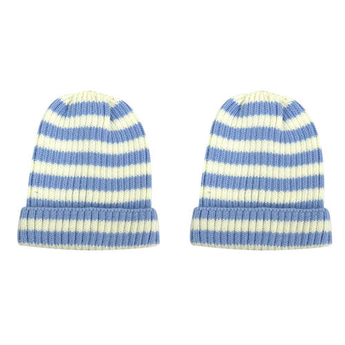2PK Foote Street Bailey Striped Beanie For Kids - Winter Cap - Blue - 2-3Y