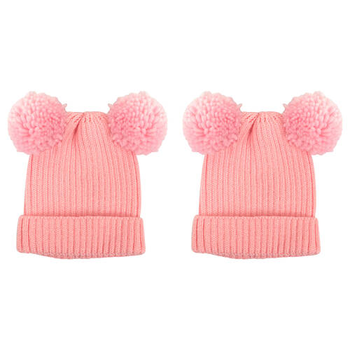 2PK Foote Street Poppy Beanie For Toddlers - Winter Cap - Soft Pink - 8M-2Y