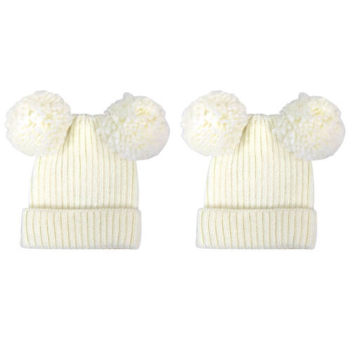 2PK Foote Street Poppy Beanie For Toddlers Winter Cap - White - 8M-2Y