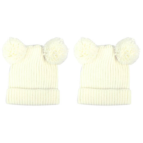 2PK Foote Street Poppy Beanie For Kids Winter Cap - White - 2Y-3Y