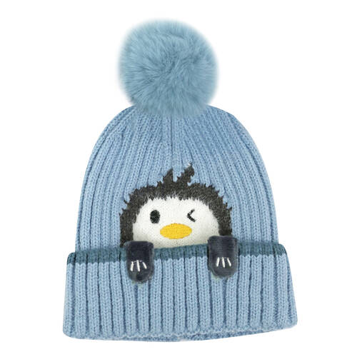 Foote Street Penguin Beanie For Toddlers Winter Cap - Blue - 8M-2Y