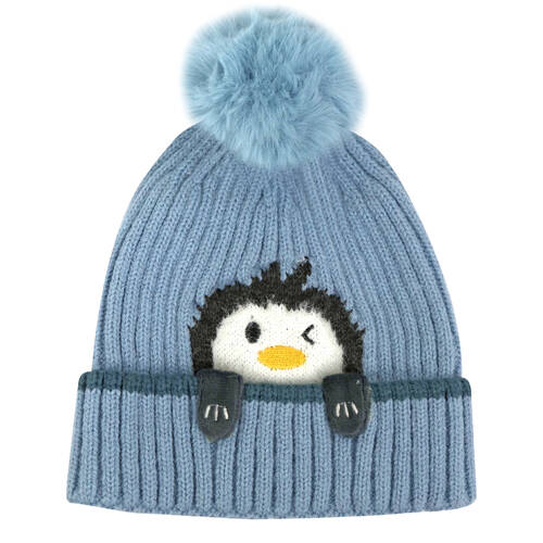 Foote Street Penguin Beanie For Kids Winter Cap - Blue - 2Y-3Y