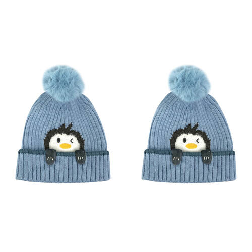 2PK Foote Street Penguin Beanie For Kids Winter Cap - Blue - 2Y-3Y