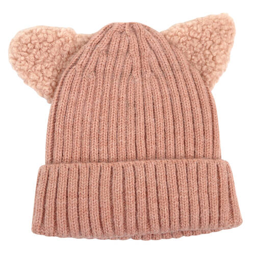 Foote Street Kitty Beanie For Toddler Winter Cap - Dusty Pink - 8M-2Y