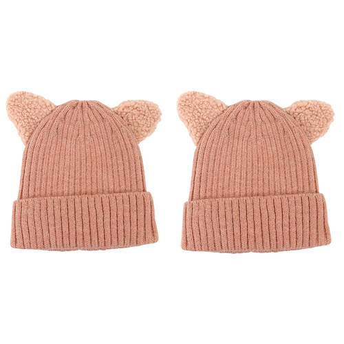 2PK Foote Street Kitty Beanie For Kids Winter Cap - Dusty Pink - 2Y-3Y