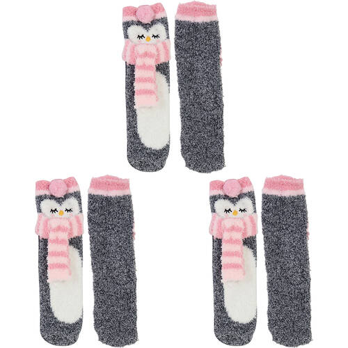 3PK Wicked Sista Cosy Non-Slip Slipper Socks One Size - Penguin