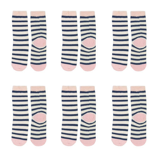 6PK Wicked Sista Cosy Non-Slip Slipper Socks One Size - Stripe Blue