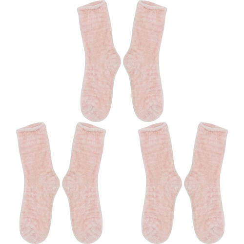 3PK Wicked Sista Cosy Non-Slip Slipper Socks One Size - Chenille Soft Pink