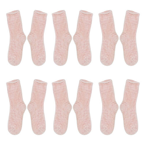 6PK Wicked Sista Cosy Non-Slip Slipper Socks One Size - Chenille Soft Pink