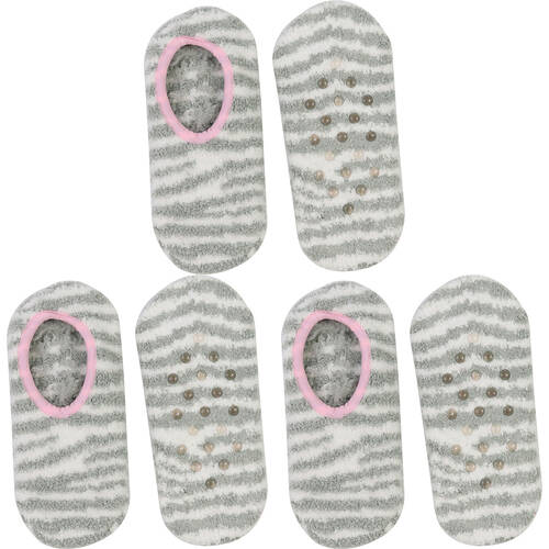 3PK Wicked Sista Footlets Animal Stripe Indoor Footwear One Size - Grey
