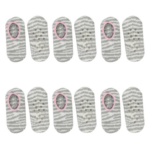 6PK Wicked Sista Footlets Animal Stripe Indoor Footwear One Size - Grey