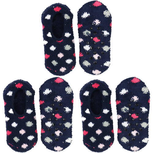 3PK Wicked Sista Footlets Spots Indoor Footwear One Size - Navy