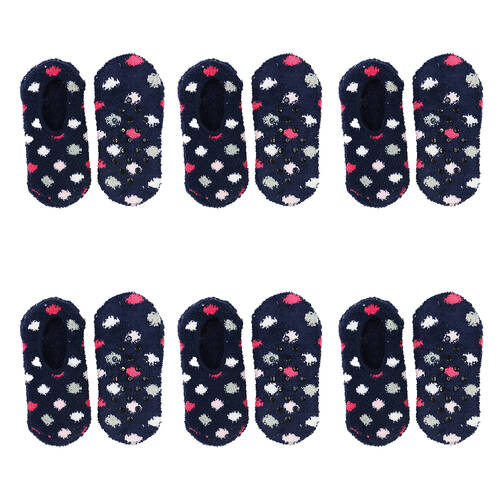 6PK Wicked Sista Footlets Spots Indoor Footwear One Size - Navy