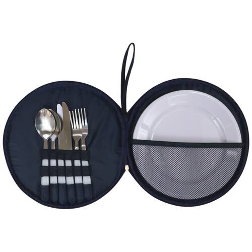 Wicked Sista Picnic Set Peony Dreams Stainless Steel Cutlery Carry Case Black