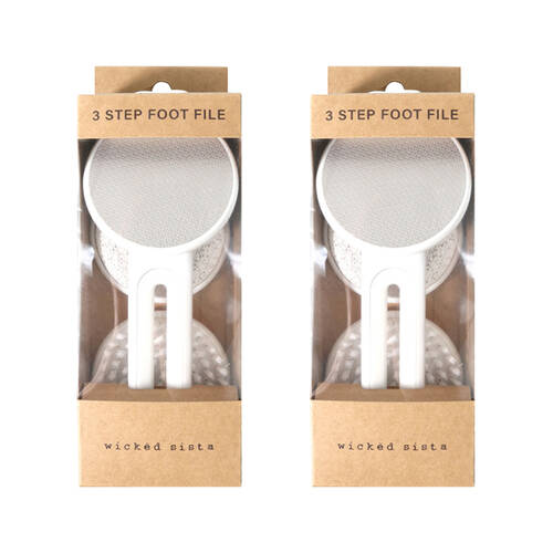 2PK Wicked Sista Pedicure Tools 3 Step Foot File Steel/Pumice Stone/Brush Heads