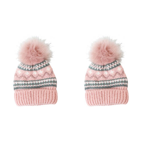 2PK Foote Street Unisex Nordic Beanie Cosy For Kids S/M Dusty Pink 3Y-6Y