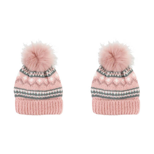 2PK Foote Street Unisex Nordic Beanie Cosy For Kids M/L Dusty Pink 7Y-10Y