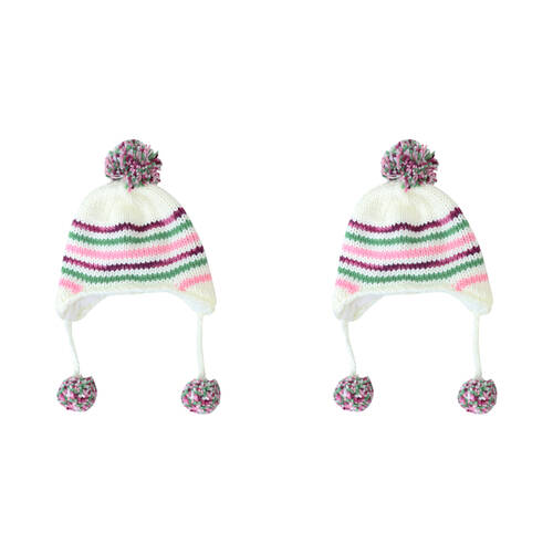 2PK Foote Street Unisex Multi Stripe Beanie w/ Pom Pom For Kids S/M Multi 3Y-6Y