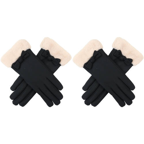 2PK Wicked Sista Hazel Bow w/ Faux Fur Cuff Gloves One Size - Cream/Black