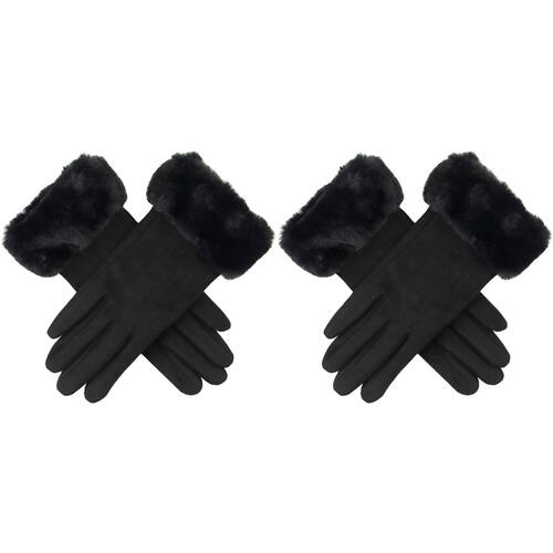 2PK Wicked Sista Poppy Faux Fur Cuff Gloves One Size - Black 