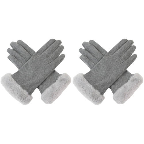 2PK Wicked Sista Tia Faux Fur Cuff Cloves One Size - Grey