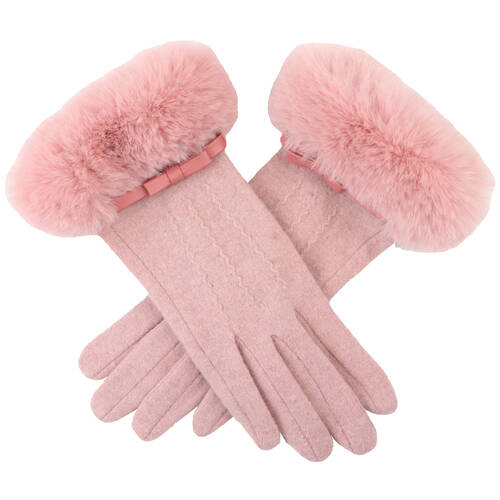 Wicked Sista Amelia Faux Fur Cuff w/ Bow Gloves One Size - Pink