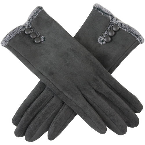 Wicked Sista Audrey Faux Fur & Buttons Trim Gloves One Size - Grey