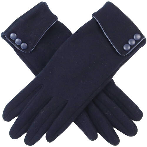 Wicked Sista Triple Button Cuff Wool Gloves One Size - Navy
