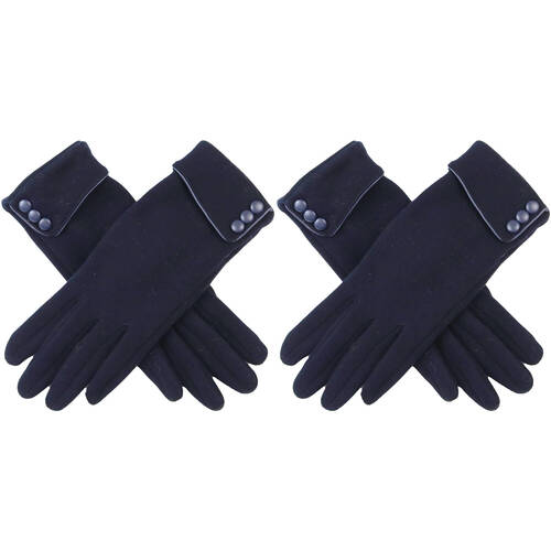2PK Wicked Sista Triple Button Cuff Wool Gloves One Size - Navy