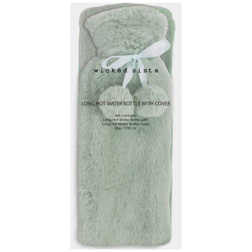 Wicked Sista Long Hot Water Bottle With Cover Faux Fur - Pale Green