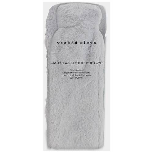 Wicked Sista Long Hot Water Bottle With Cover Faux Fur - Grey