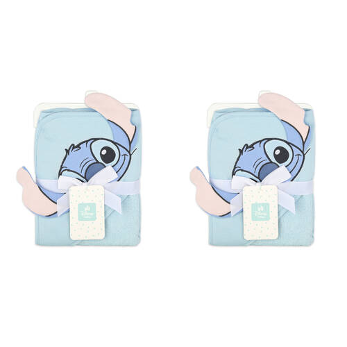 2PK Disney Stitch Baby/Kids Cotton Character Hooded Towel 76x76cm - Blue