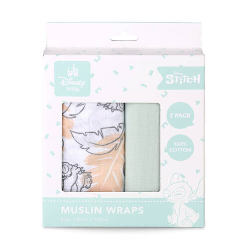 2pc Disney Stitch Baby/Kids Muslin Wrap 100x100cm Swaddle Blanket