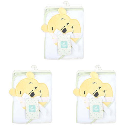 3PK Disney Pooh Baby/Kids Cotton Character Hooded Towel 76x76cm