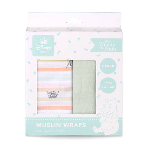 2pc Disney Pooh Baby/Kids Muslin Wrap 100x100cm Swaddle Blanket