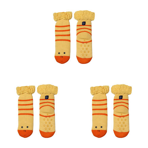 3PK Foote Street Slipper Socks For Kids -  Duck - Warm And Cozy - Yellow - 3Y+