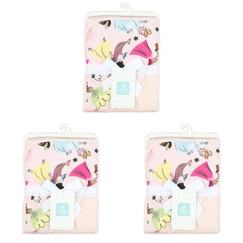 3PK Disney Princesses Baby/Kids Cotton Printed Hooded Towel 76x76cm