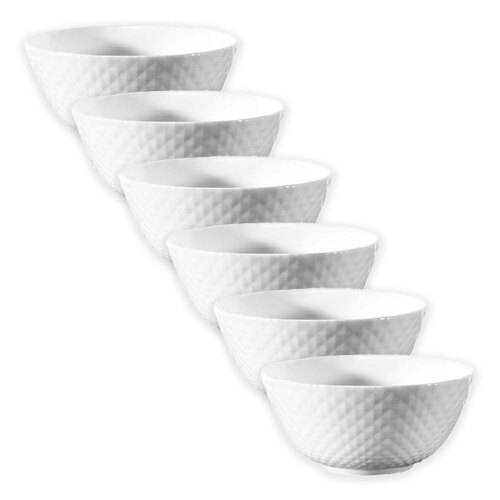6PK Wiltshire Diamond White Glass Textured Rice Bowl 12cm
