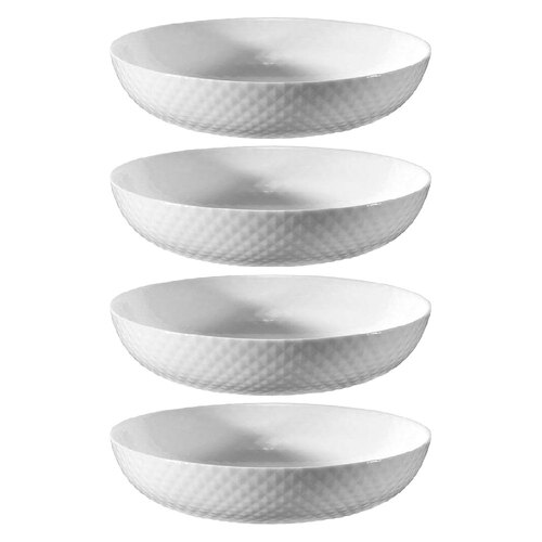 4PK Wiltshire Diamond White Glass Textured Flat Bowl 20cm