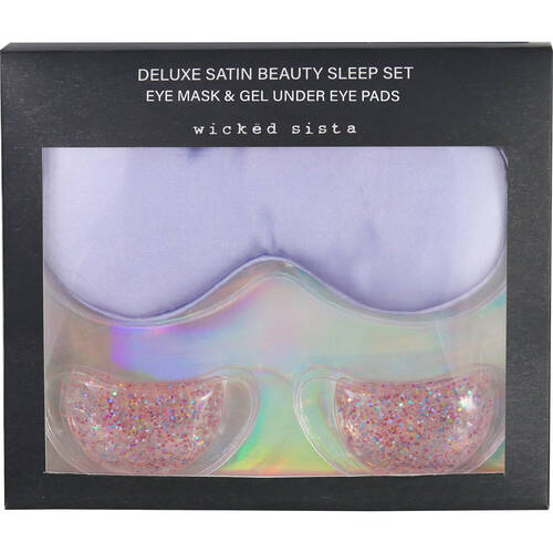 Wicked Sista Deluxe Satin Beauty Sleep Mask & Gel Pads Set - Lilac