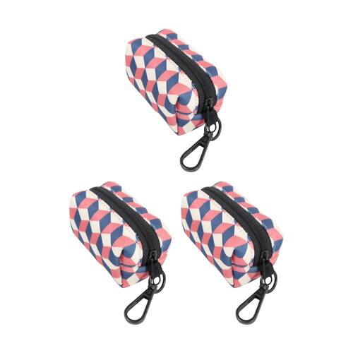 3PK Wicked Pets Poo Bag Holder Geometric Carry 15 Bags with Zipper